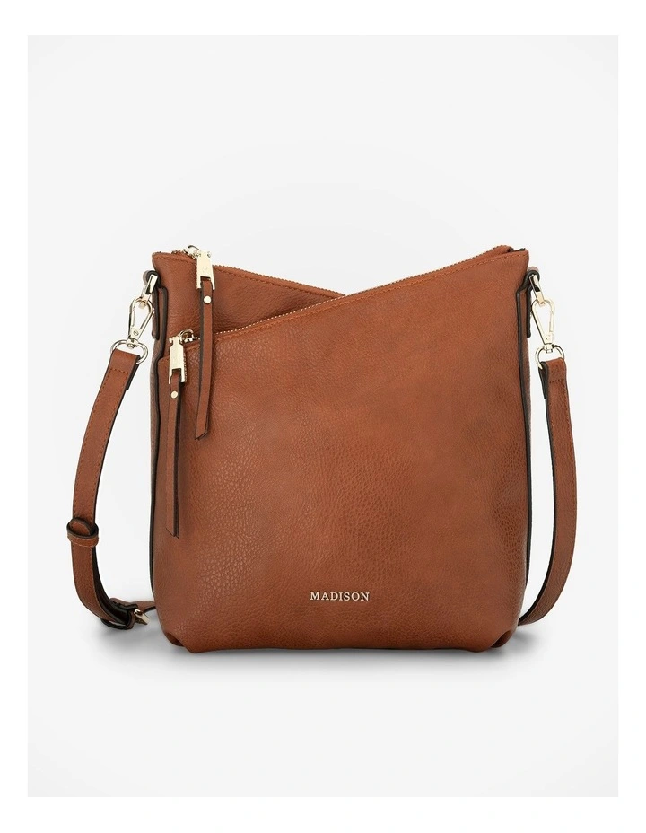 Maya Medium Double Angled Zip Sling Crossbody Bag in Brown image 1