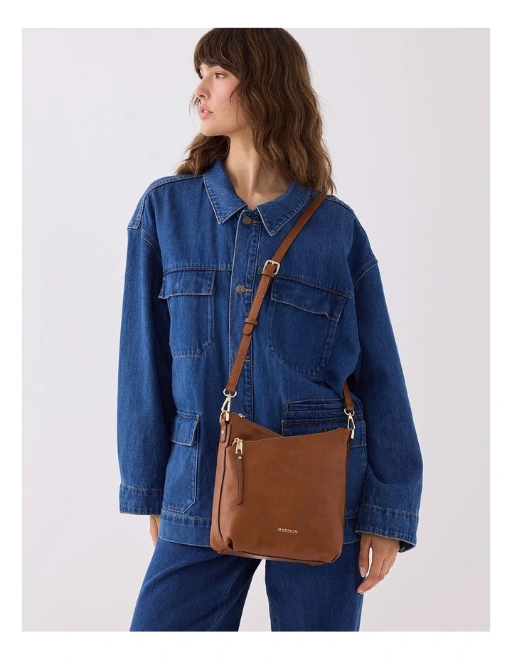 Maya Medium Double Angled Zip Sling Crossbody Bag in Brown image 2