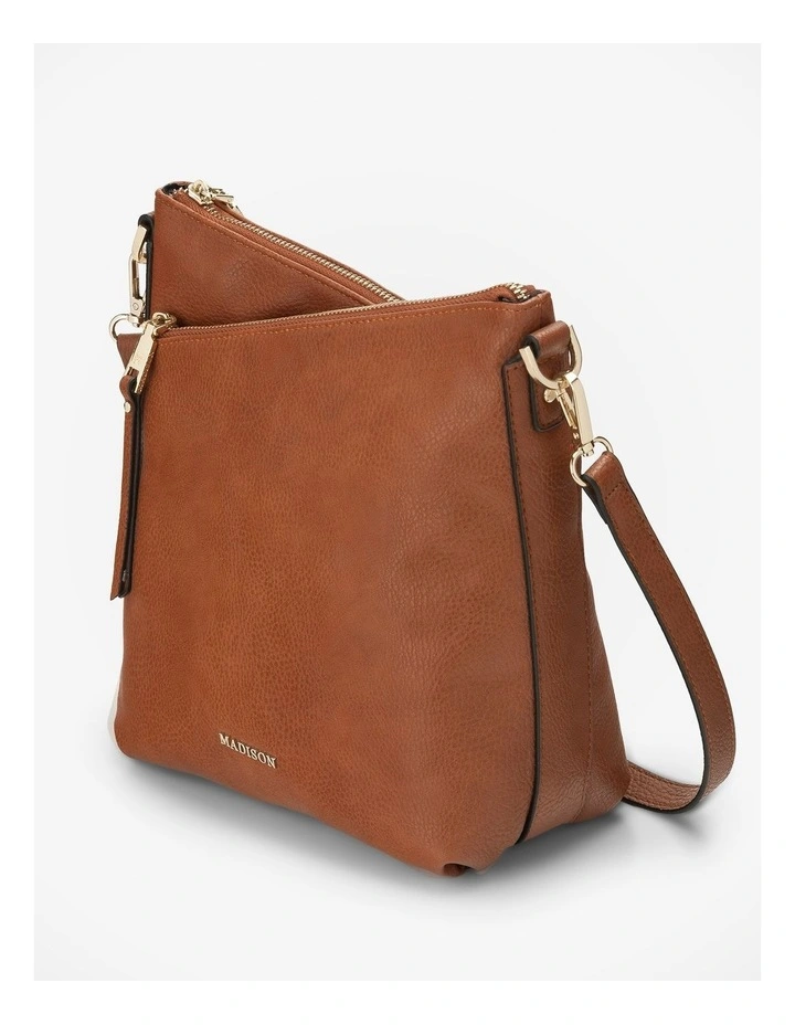 Maya Medium Double Angled Zip Sling Crossbody Bag in Brown image 4