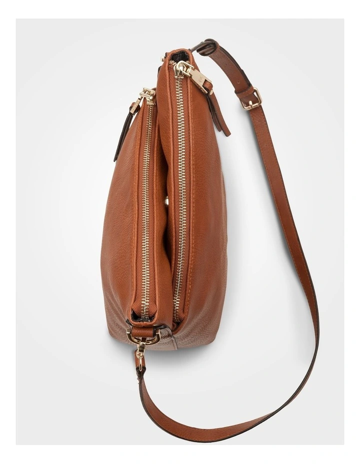 Maya Medium Double Angled Zip Sling Crossbody Bag in Brown image 5