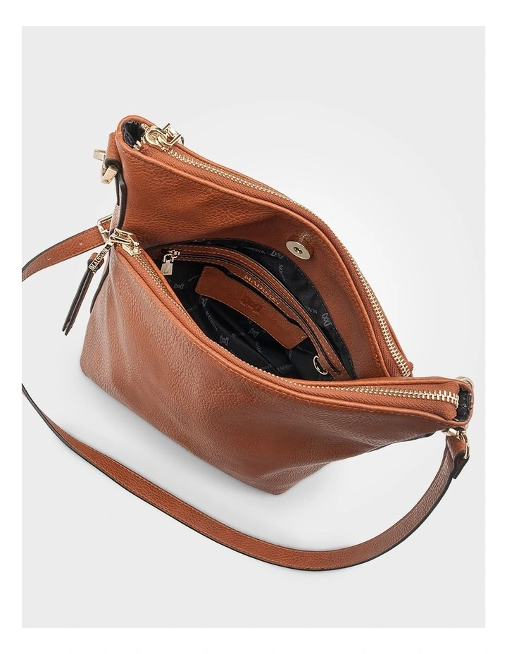 Maya Medium Double Angled Zip Sling Crossbody Bag in Brown image 6