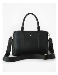 Patricia Medium Zip Top Satchel with 3 Compartments and Webbing Crossbody Strap