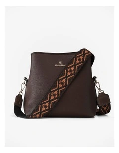 Joanie 3 Compartment Crossbody Bucket Bag   Aztec Bag Strap