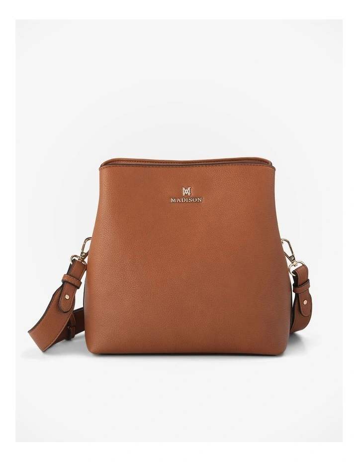 Joanie 3 Compartment Crossbody Bucket Bag in Brown image 5