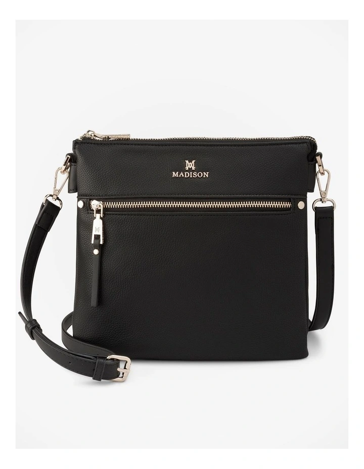 Renee Zip Top 2 Compartment Crossbody Bag in Black image 1