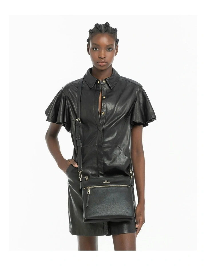 Renee Zip Top 2 Compartment Crossbody Bag in Black image 2