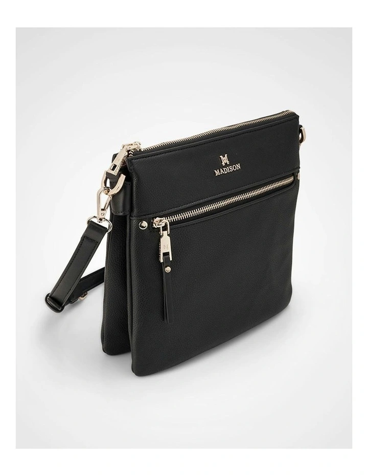 Renee Zip Top 2 Compartment Crossbody Bag in Black image 4