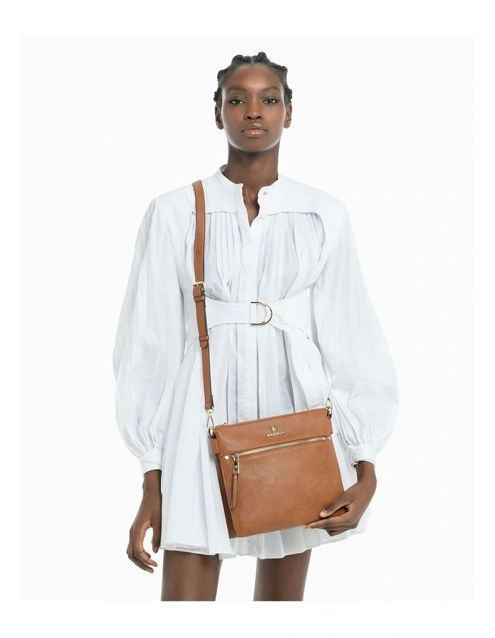 Renee Zip Top 2 Compartment Crossbody Bag in Brown image 2