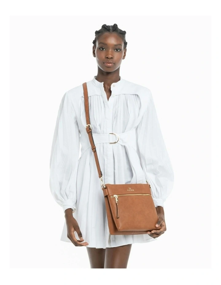 Renee Zip Top 2 Compartment Crossbody Bag in Brown image 3