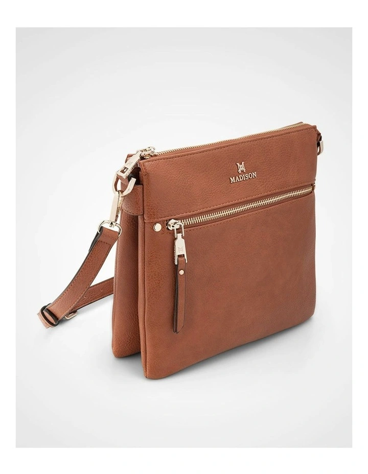 Renee Zip Top 2 Compartment Crossbody Bag in Brown image 5