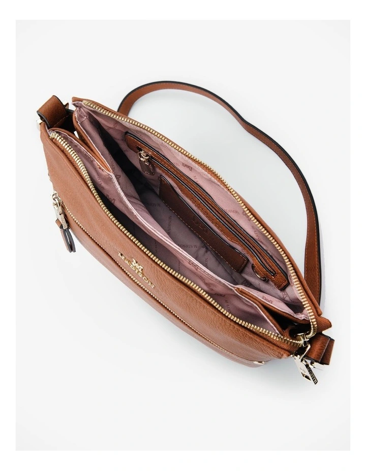 Renee Zip Top 2 Compartment Crossbody Bag in Brown image 6