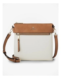 Renee Zip Top 2 Compartment Crossbody Bag in White