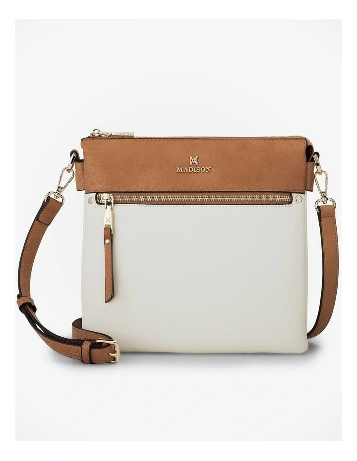 Renee Zip Top 2 Compartment Crossbody Bag in White image 1