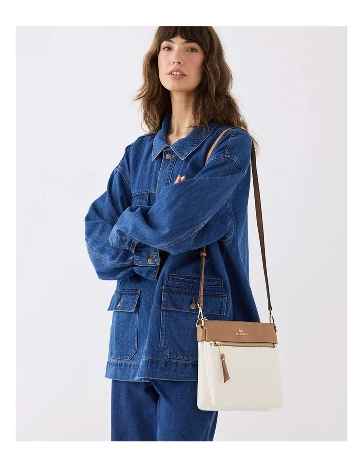 Renee Zip Top 2 Compartment Crossbody Bag in White image 2