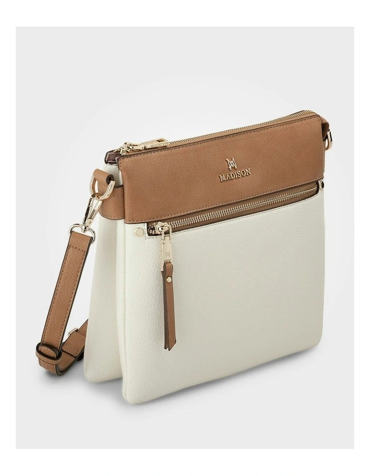 Renee Zip Top 2 Compartment Crossbody Bag in White image 3
