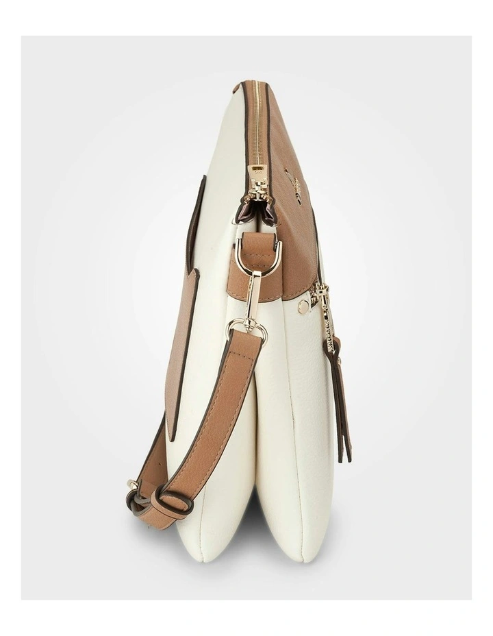 Renee Zip Top 2 Compartment Crossbody Bag in White image 4