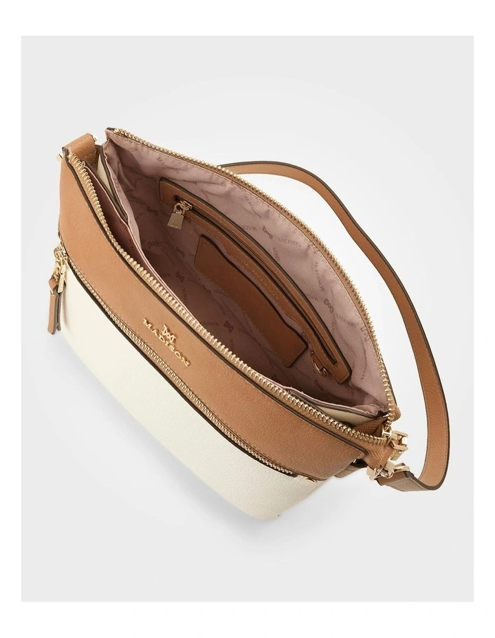 Renee Zip Top 2 Compartment Crossbody Bag in White image 5