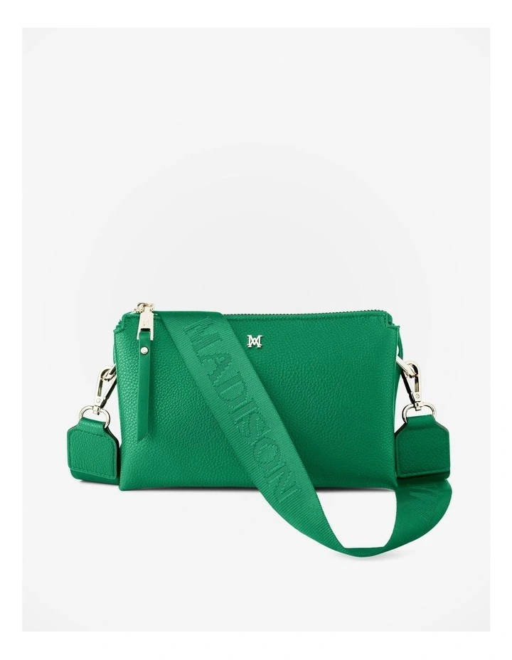 Josie Small 3 Compartment Crossbody Bag with Monogram Strap in Green image 1