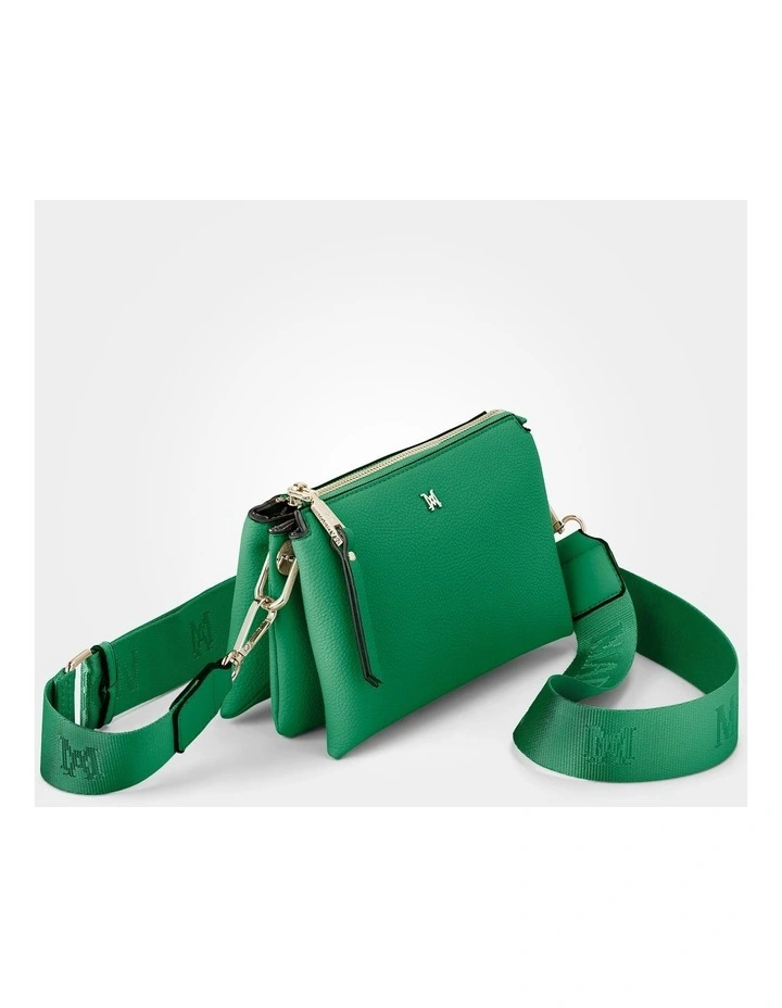 Josie Small 3 Compartment Crossbody Bag with Monogram Strap in Green image 2