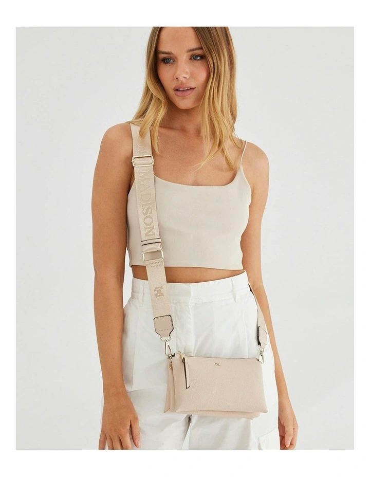Josie Small 3 Compartment Crossbody Bag with Monogram Strap in Green image 4