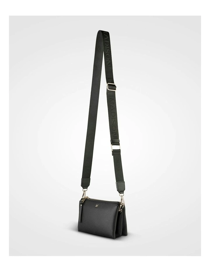 Josie Small 3 Compartment Crossbody Bag with Monogram Strap in Green image 7