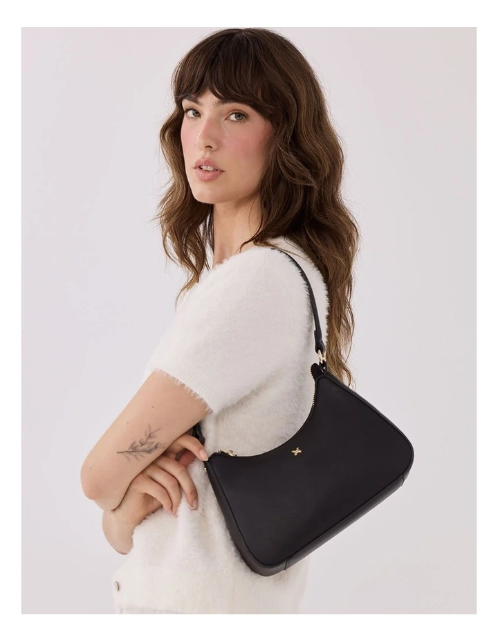 Jo Convertible Small Hobo Shoulder Bag with Monogram Crossbody Strap in Black image 2