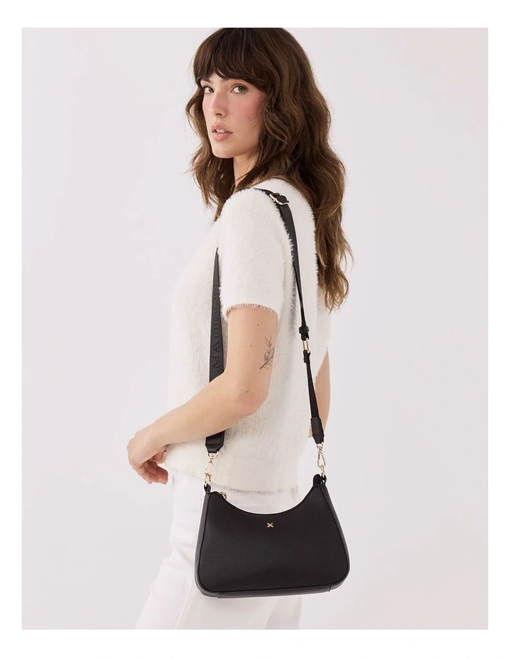 Jo Convertible Small Hobo Shoulder Bag with Monogram Crossbody Strap in Black image 3