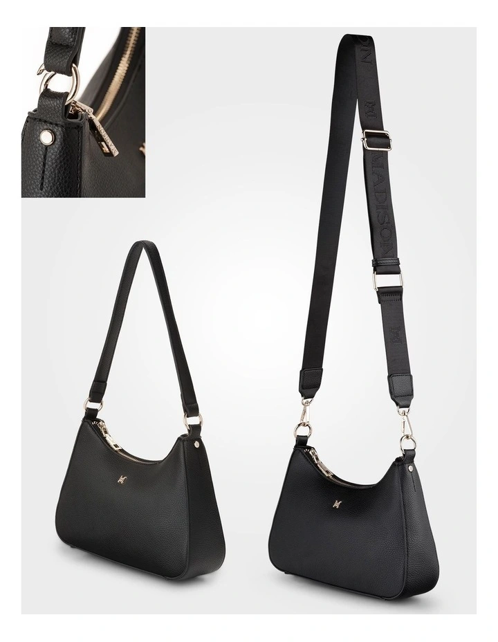 Jo Convertible Small Hobo Shoulder Bag with Monogram Crossbody Strap in Black image 4