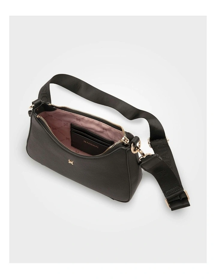 Jo Convertible Small Hobo Shoulder Bag with Monogram Crossbody Strap in Black image 5