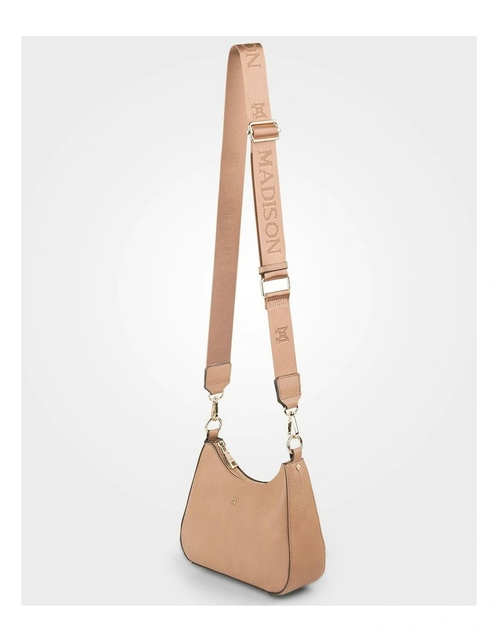 Jo Convertible Small Hobo Shoulder Bag with Monogram Crossbody Strap in Caramel image 2