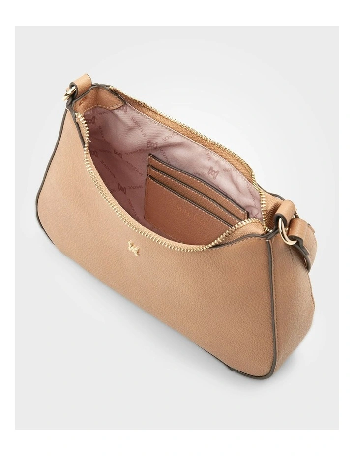 Jo Convertible Small Hobo Shoulder Bag with Monogram Crossbody Strap in Caramel image 5