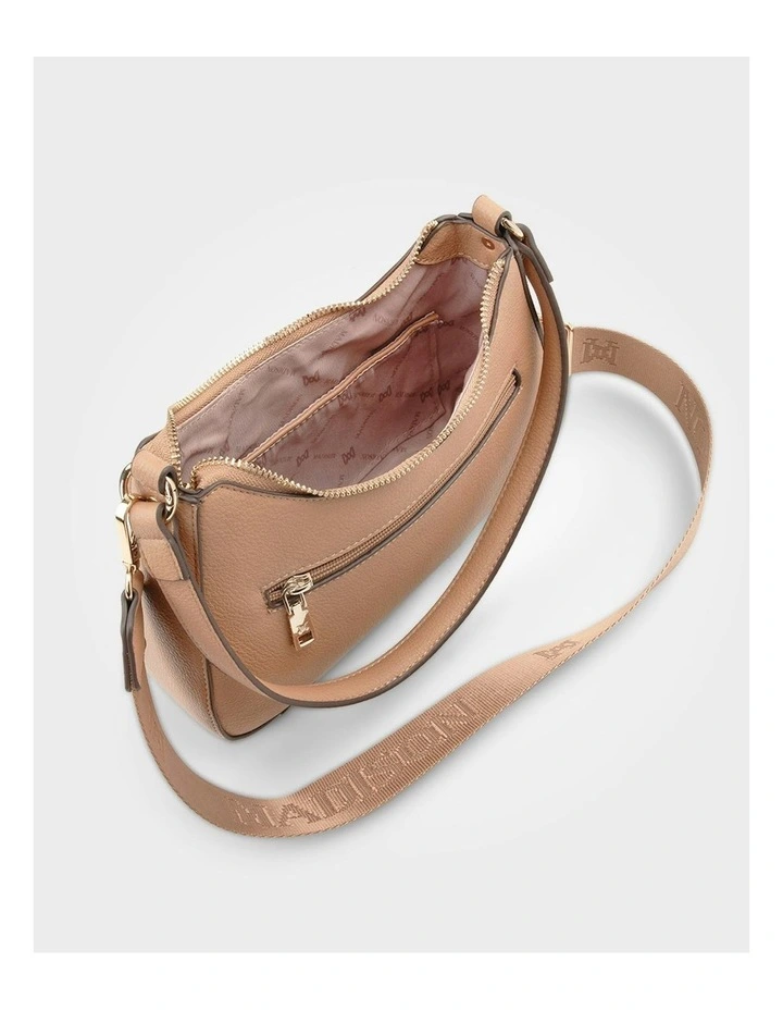 Jo Convertible Small Hobo Shoulder Bag with Monogram Crossbody Strap in Caramel image 7