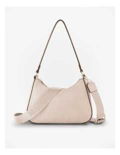Jo Convertible Small Hobo Shoulder Bag with Monogram Crossbody Strap in Beige
