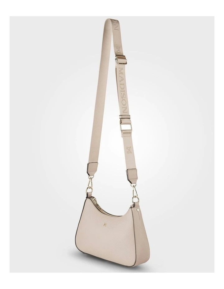 Jo Convertible Small Hobo Shoulder Bag with Monogram Crossbody Strap in Beige image 3