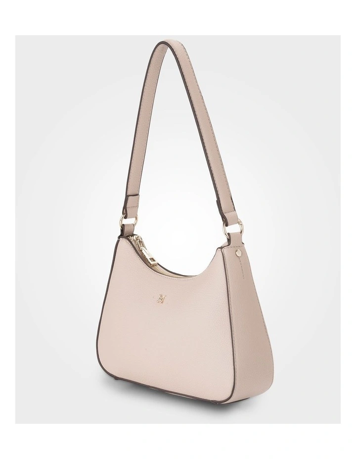 Jo Convertible Small Hobo Shoulder Bag with Monogram Crossbody Strap in Beige image 4