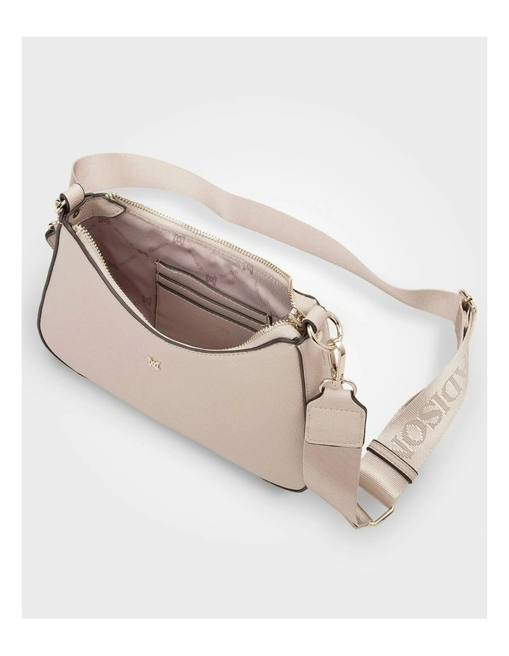 Jo Convertible Small Hobo Shoulder Bag with Monogram Crossbody Strap in Beige image 5