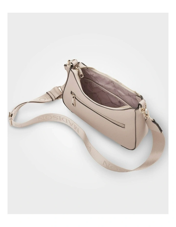 Jo Convertible Small Hobo Shoulder Bag with Monogram Crossbody Strap in Beige image 6