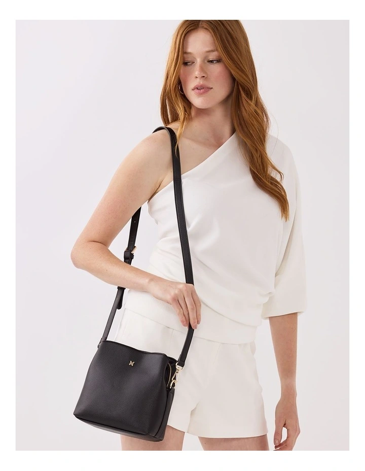 Danni Small 3 Compartment Bucket Crossbody Bag in Black image 2