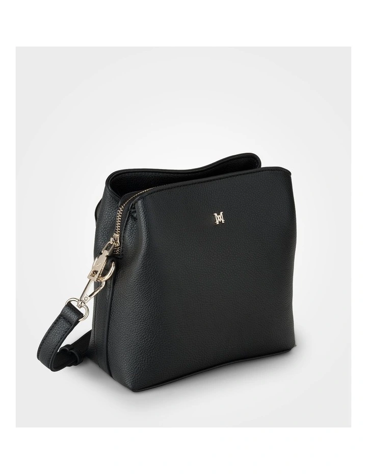 Danni Small 3 Compartment Bucket Crossbody Bag in Black image 3