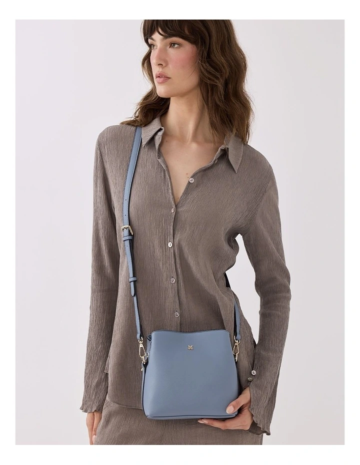 Danni Small 3 Compartment Bucket Crossbody Bag in Blue image 2