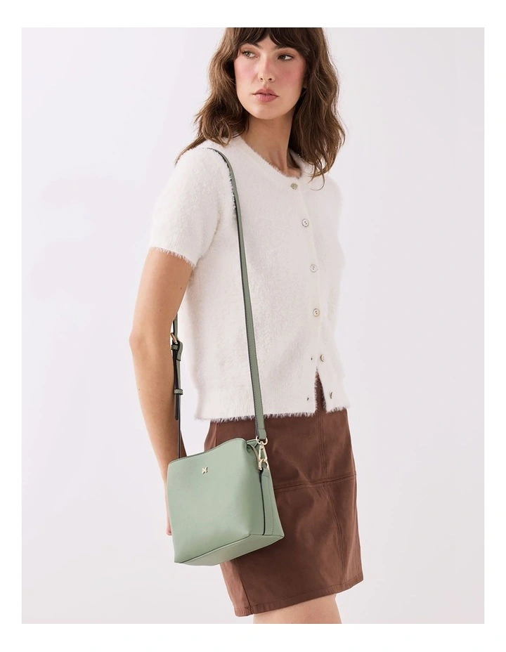 Danni Small 3 Compartment Bucket Crossbody Bag in Green image 2