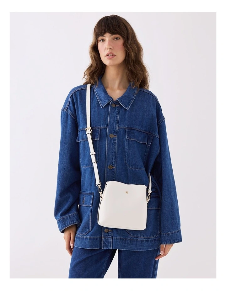 Danni Small 3 Compartment Bucket Crossbody Bag in White image 2