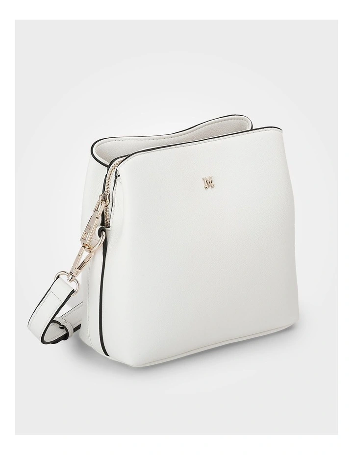 Danni Small 3 Compartment Bucket Crossbody Bag in White image 3
