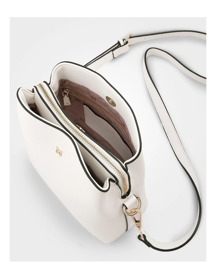 Danni Small 3 Compartment Bucket Crossbody Bag in White image 5