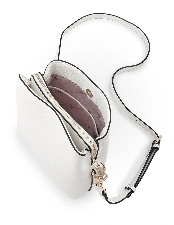 Danni Small 3 Compartment Bucket Crossbody Bag in White image 6