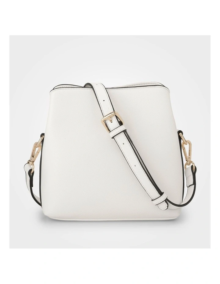 Danni Small 3 Compartment Bucket Crossbody Bag in White image 7