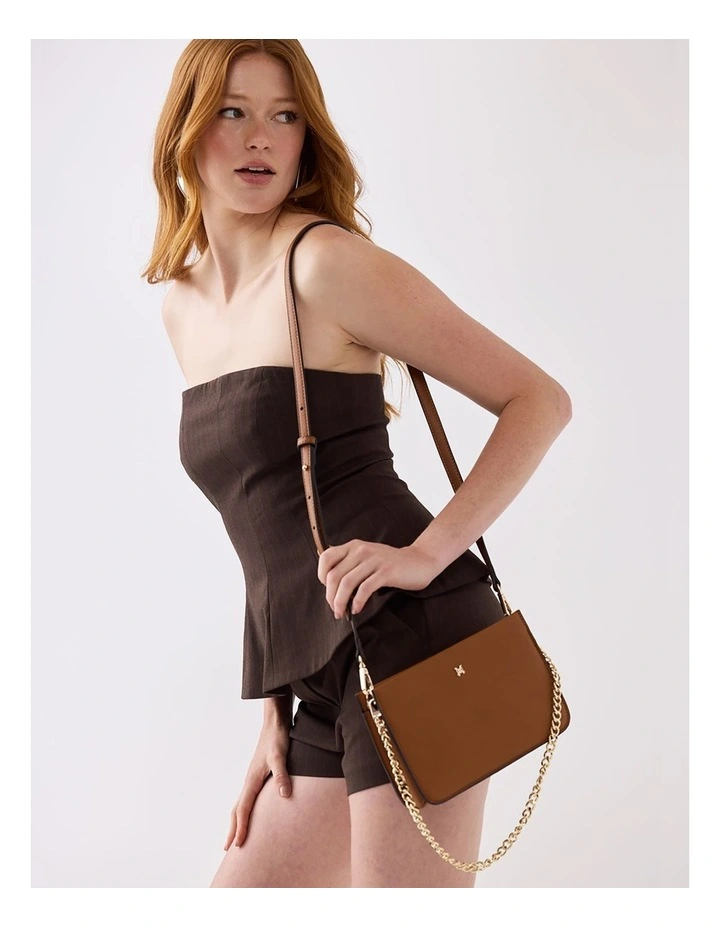 Lucinda Zip Top Convertible Chain & Crossbody Bag in Brown image 2