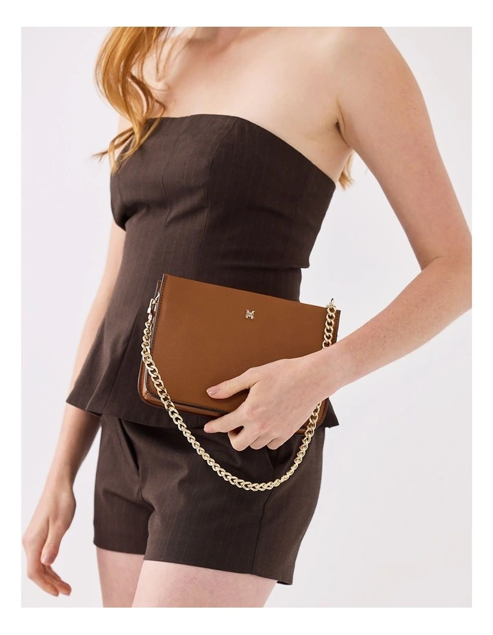 Lucinda Zip Top Convertible Chain & Crossbody Bag in Brown image 3