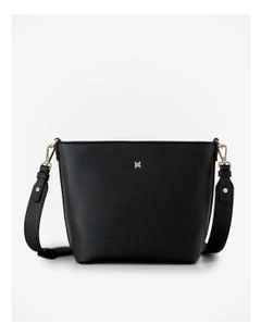 Remi Zip Top Bucket Crossbody Bag in Black