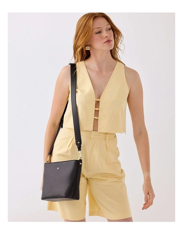 Remi Zip Top Bucket Crossbody Bag in Black image 2